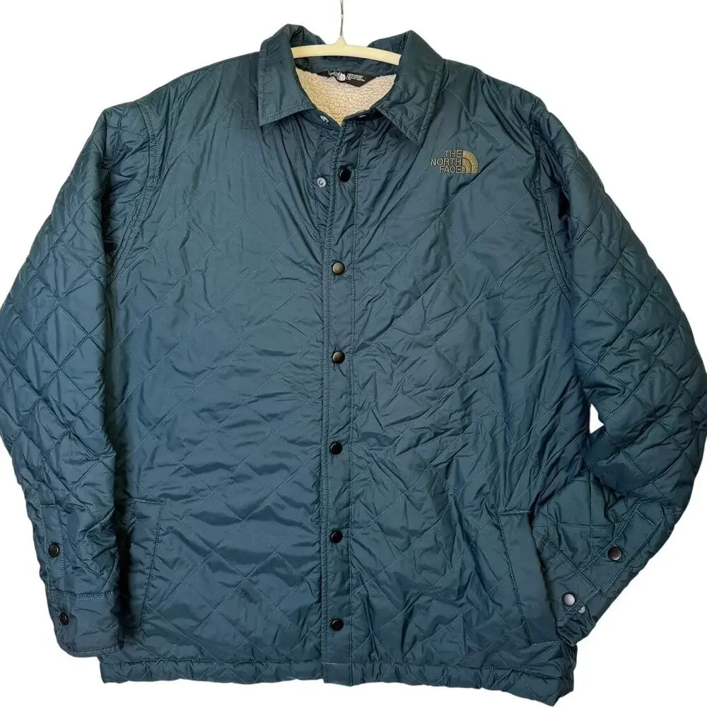 The North Face Men’s Quilted Insulated Jacket L Teal Snap Front Fleece Lined